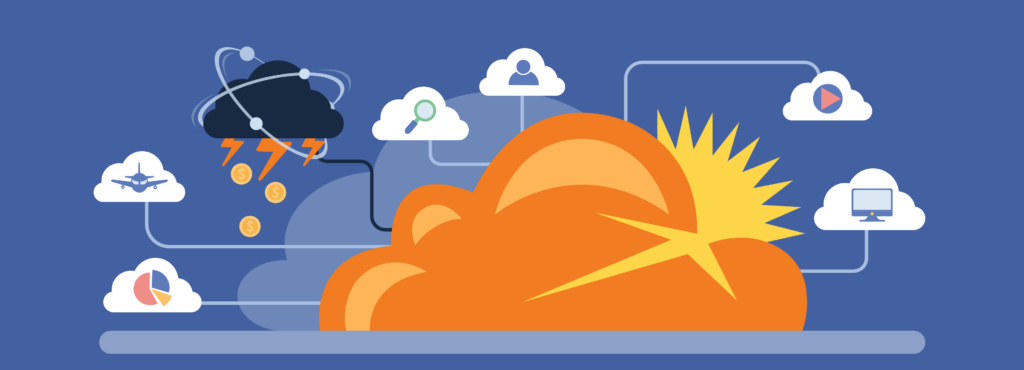 An orange cloud connected to multiple apps creates a storm of cloud infrastructure costs