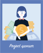 A woman representing a project sponsor holds a gold coin when working to start a bespoke dev project
